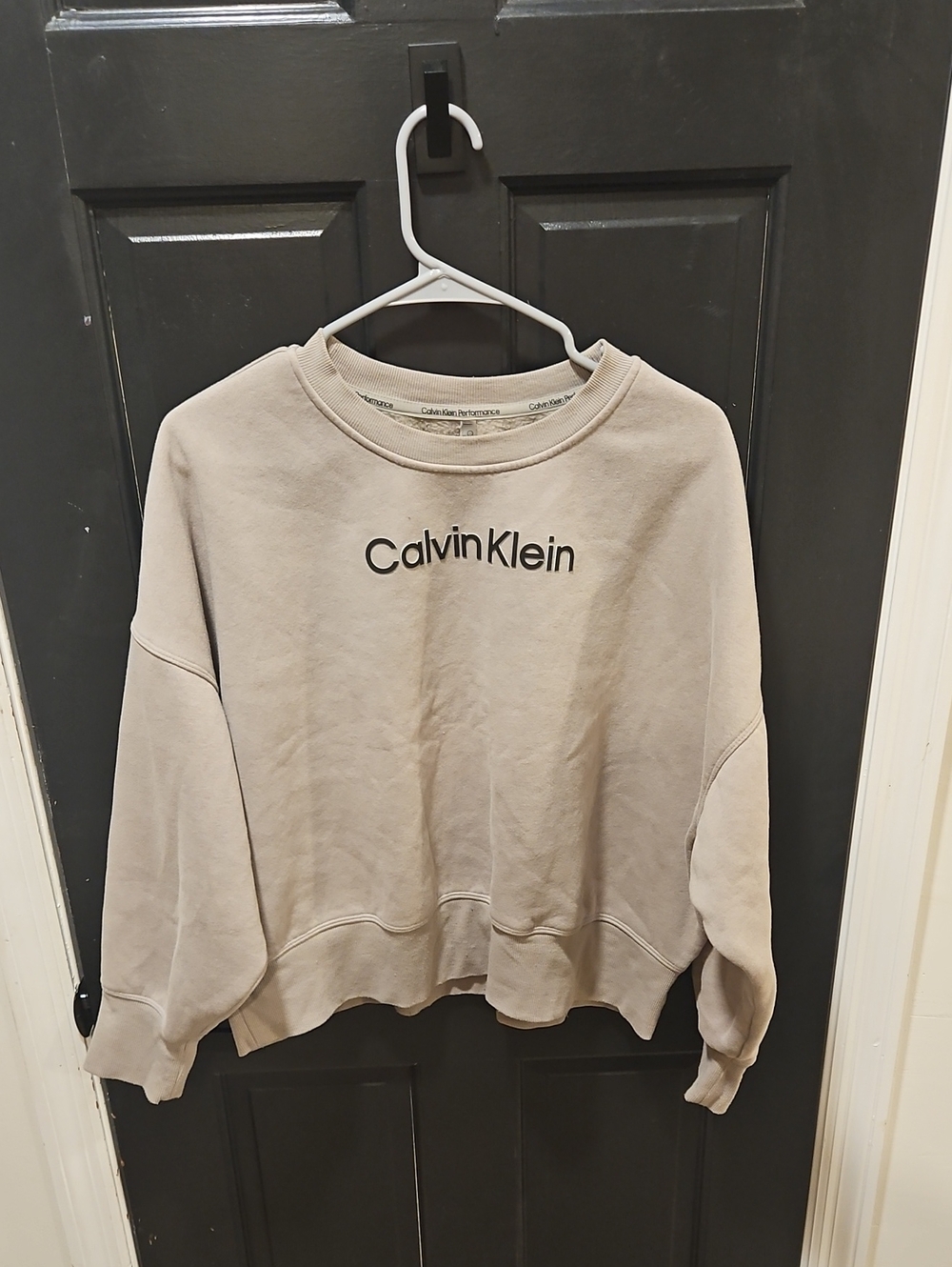 Calvin Klein Neutral Crewneck Sweatshirt with Black Logo